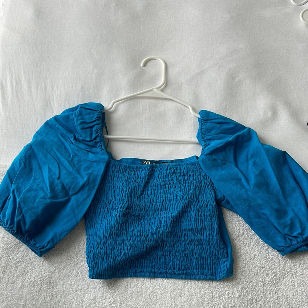 ZARA BLUE PUFFY SLEEVE TOP